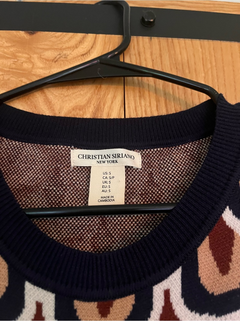 Christian Siriano Navy, Cream & Brown Patterned Knit Top - Picture 2 of 3